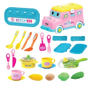 Hot selling kids role play cooking food bus toys tableware scene simulation pretend play kitchen toy sets