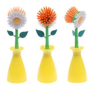 HS-Plastic creative Sunflower with Bowl Multi-function Kitchen Brush Dish clean Brush