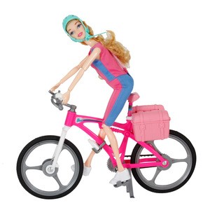Huiye 2020 Girls play accessories small bicycle model mini bike toy with toy doll plastic baby doll play set
