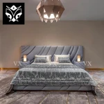 Italian Design Villa Masteroom Bed White Double Leather Beds Luxurious Bed Frame Big Headboard Luxury Bedroom Funiture