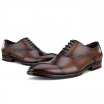Italian SanJieTou Leather Stitching Handcrafted Brogue Shoes Men Dress Genuine Leather Shoes