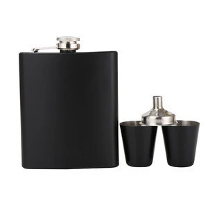 JH012  Promotional matte black hip flask set with solid gift box,portable hip flask