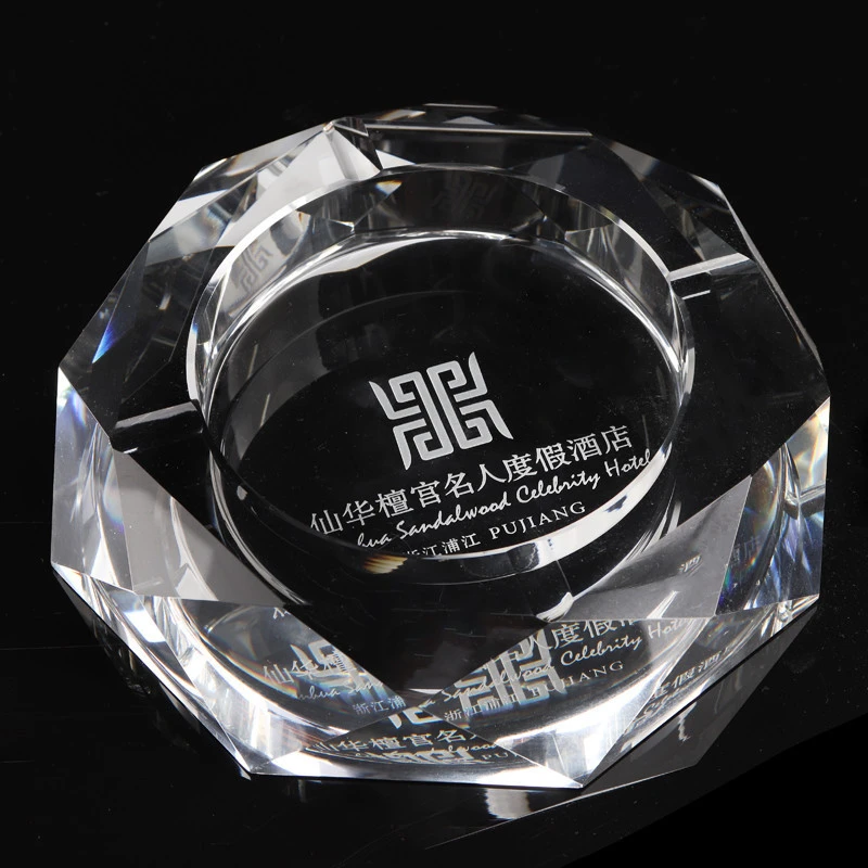 K9 crystal ashtray personalized fashion custom printed logo creative advertising promotion octagonal glass practical ashtray