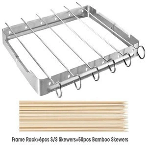 Kabob Rack for Grill Oven - Universal Fit BBQ Skewers Kabab Maker - Stainless Steel Wood Bamboo Metal Flat or Round - Shish Keba