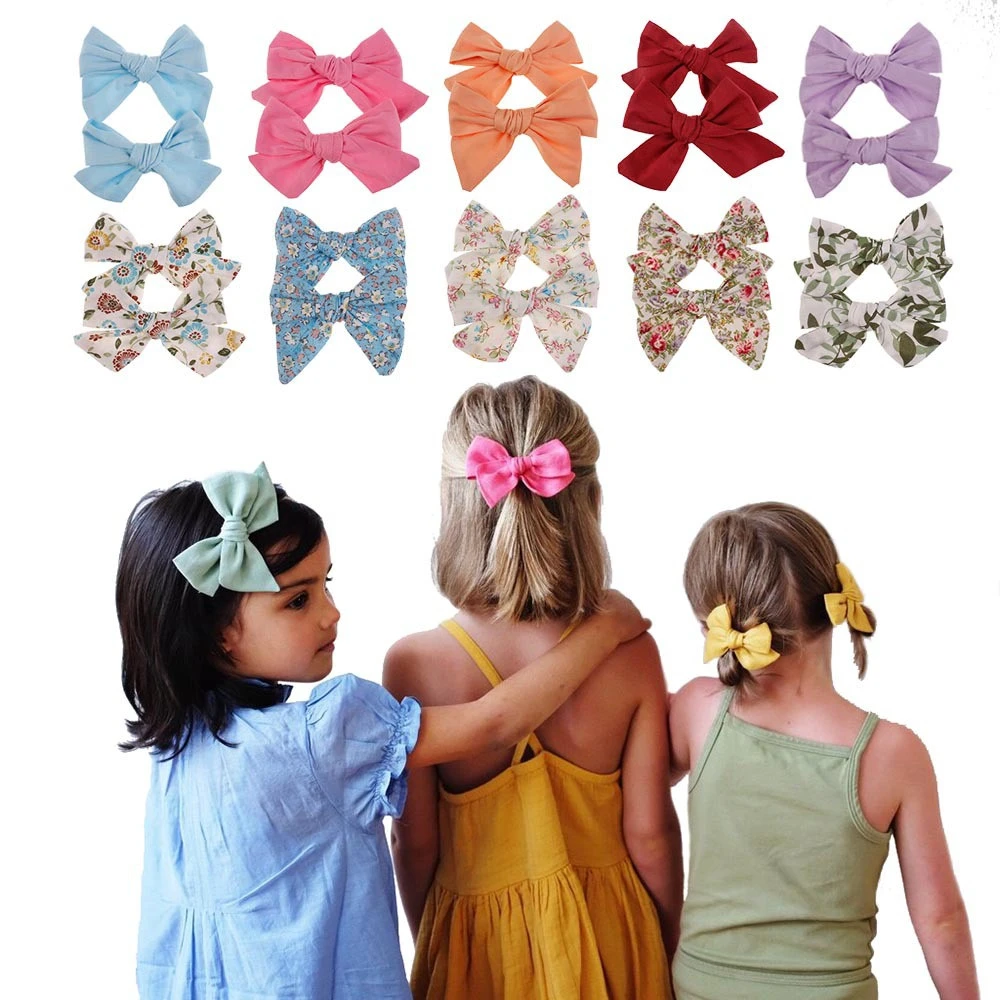 Kids Girls Printed Flower Cotton Hair Bows Girl Bowknot Hair Clips Baby Girls Printed Hairgrips Floral Bow Hair Clips Barrettes