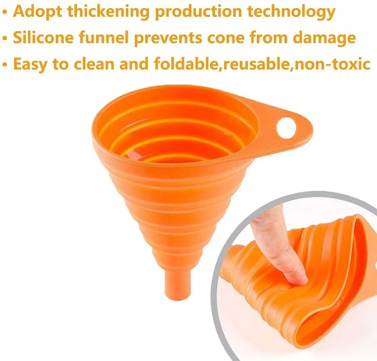 Kitchen Accessories Reusable Mini Small Tiny Silicone Collapsible Folding Funnel Food Grade Approved Silicone Water Oil Funnel