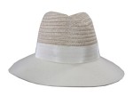 lady hats with white wool felt top and natural linen brim, fashion fedora hats