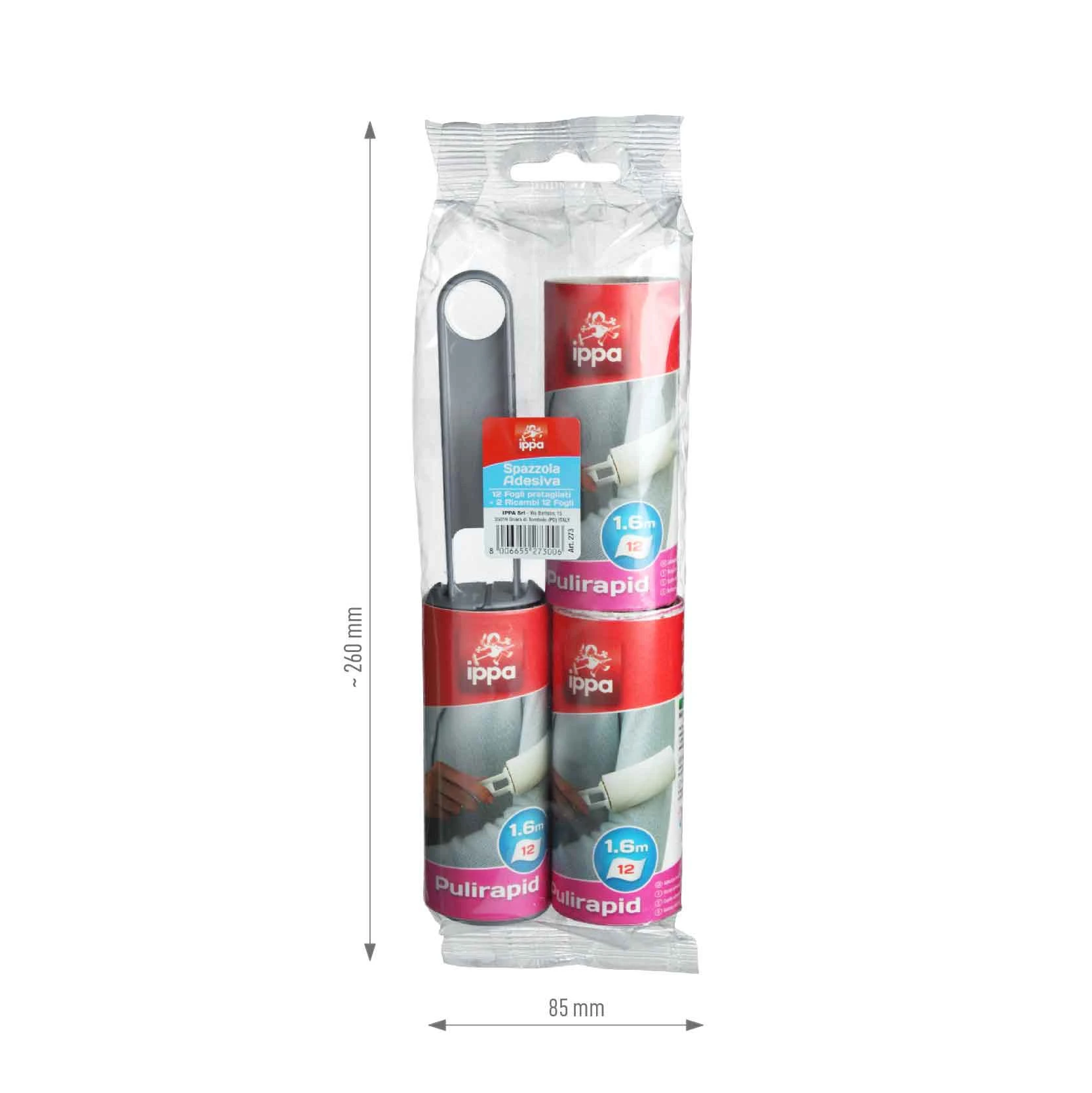 Lint roller Set with handle and 2 refills 1.6 meters of adhesive paper divided into 12 pre-cut sheets each roller Made in Italy