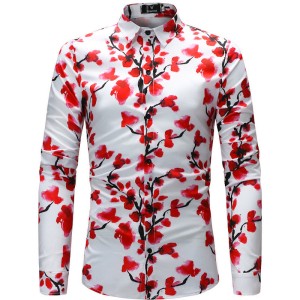 Long Sleeve Printed shirt Slim Fit Male Social Business Dress Shirt Men Clothing Soft Comfortable H0410
