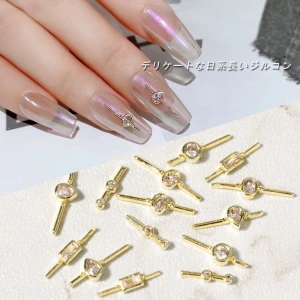 Luxury 3A Zircon Gold Plated Color Geometric Bar 3D Nail Art Finger Nail decorated Beauty Nail Sticker Fashion Accessories