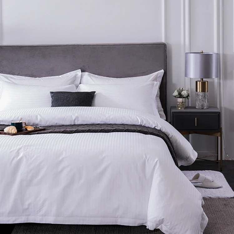 Luxury 100% cotton bed sheet bedding sets 1cm stripe hotel Duvet cover