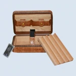 Luxury Leather Lacquer Brown Cigar Pouch Travel Cigars Humidors