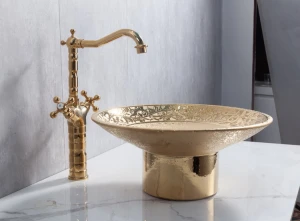 Luxury style golden bathroom freestanding hand wash basin with good price