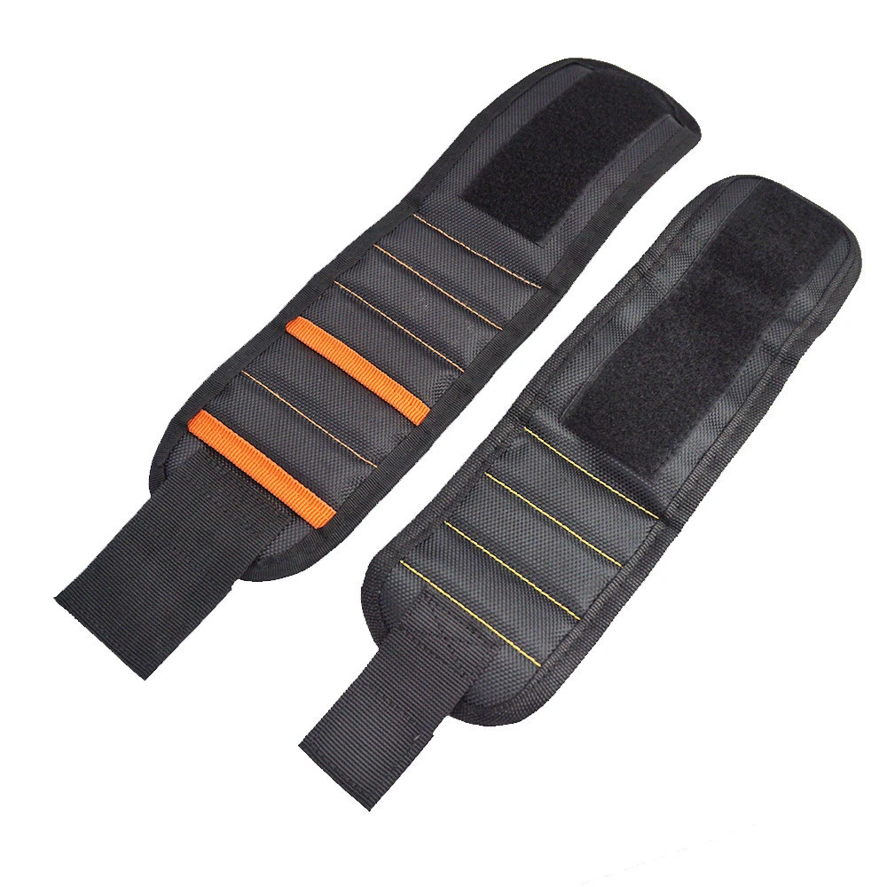 Magnetic Wristband with 15 Super Strong Magnets and 2 Pockets for Holding Tools