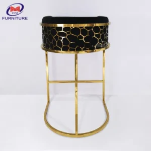 Medium Height Gold Velvet Stainless Steel High Bar Chair