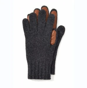 MENS 4% cashmere/20% lambswool/20% cotton/33% viscose/23% nylon KNITTED GLOVE WITH LEATHER PALM