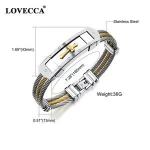 Mens Bracelet 3 Rows Wire Chain Bracelets Bangles Punk Rock Stainless Steel Cross Bracelet Men Christian Men Jewelry
