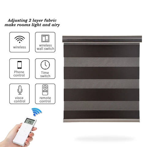 MERCI Wholesale Smart Control Electric Double Blackout Motorized Day And Night Zebra Roller Blinds Zebra Blinds Fabric