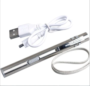 Metal Portable Usb mini rechargeable flashlight Stainless steel glare medical flashlight Pen light LED with lithium battery