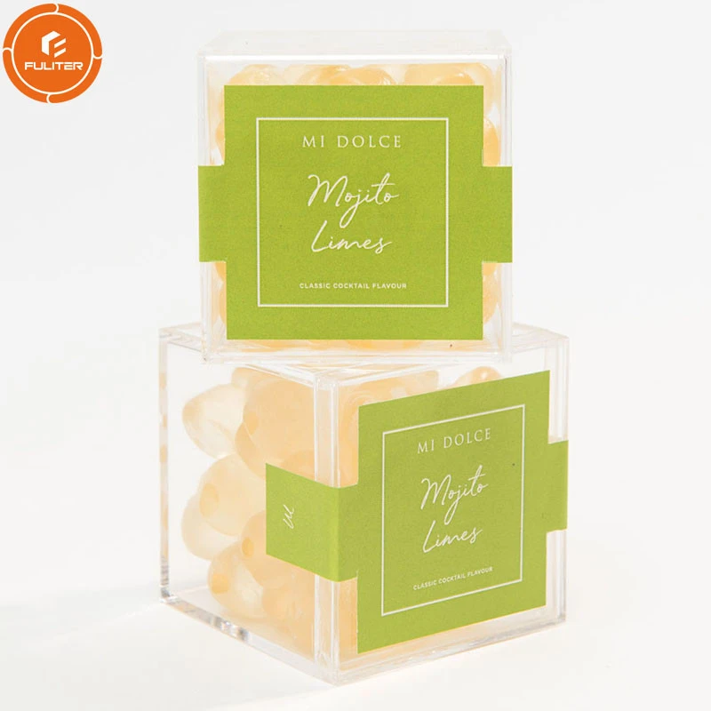 Mini Christmas acrylic small  Gift Box Wedding Favor Clear Acrylic Candy Cube Box With Lid/Sticker