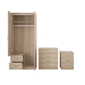 Mirrored Soft Close Wardrobe, Chest of Drawers &amp; Bedside design Oak bedroom furniture set