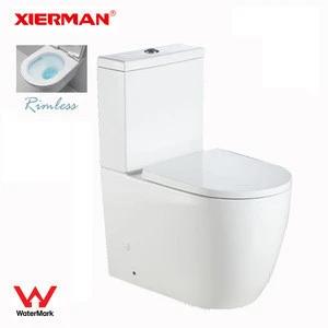 Modern Design Bathroom Ceramic Rimless Wall Faced Closed Coupled Toilet with CE WaterMark Wels Soft Close Seat Toilet Suite