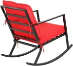 Modern Luxury Patio Garden Furniture Rocker Chair Black Metal Frame Rocking Chairs With  Red Thick Cushion For Adults