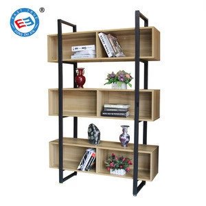 Modern solid wood bookcase metal frame bookcase student bookshelf KD structure