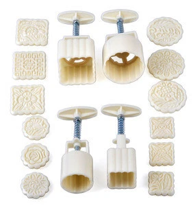 Moon Cake Moulds Hand Pressure Round & Square DIY Biscuits Molds Cookie Cutters Set Cake Tools