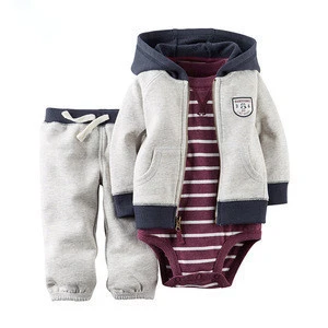 New Arrival Model 3pack Love Baby Clothes Set Romper Pants With Baby Jacket