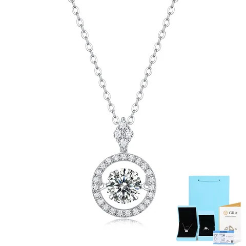 New arrival s925 sterling silver necklace round shape dancing moissanite pendant necklace