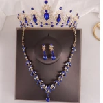 New Low price  three-piece bridal jewelry wholesale bridal rhinestone crystal crown necklace earrings jewelry catwalk set for Gi