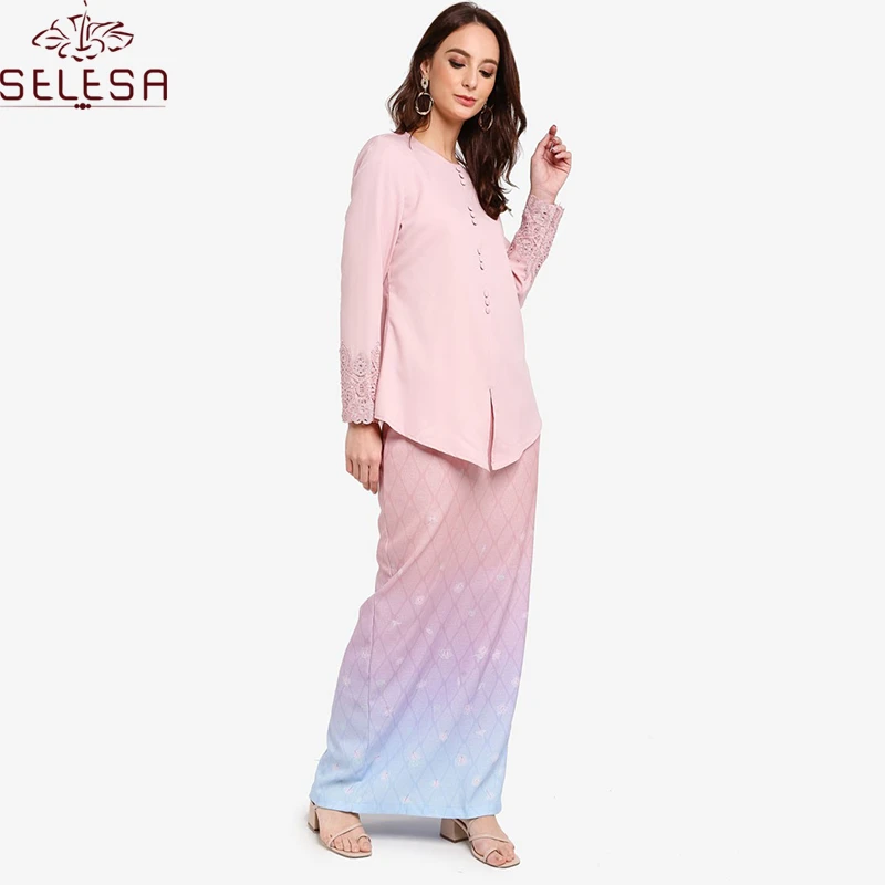 New Model Lace Baju Kurung And Baju Melayu Pastel Pink Muslim Dress Suit Islamic Clothing