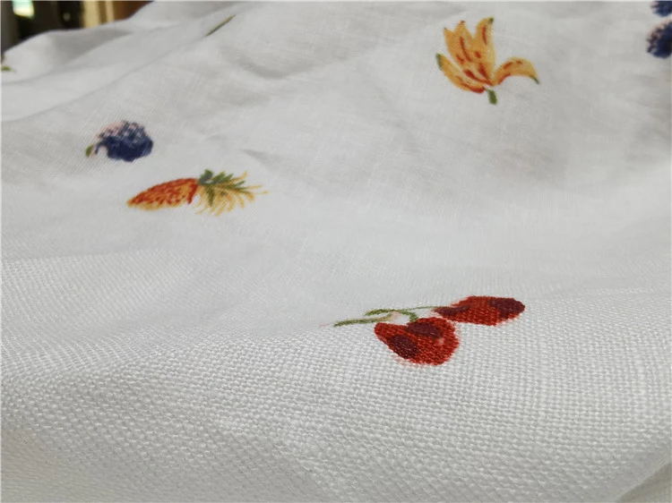 New products screen printing linen fabric  printed linen dress fabric