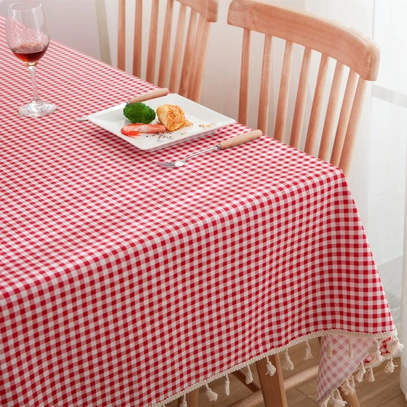 New Simple Fashion Cotton And Linen Tablecloth Plaid Fringed Lace Anti-wrinkle And Wear-Resistant Tablecloth