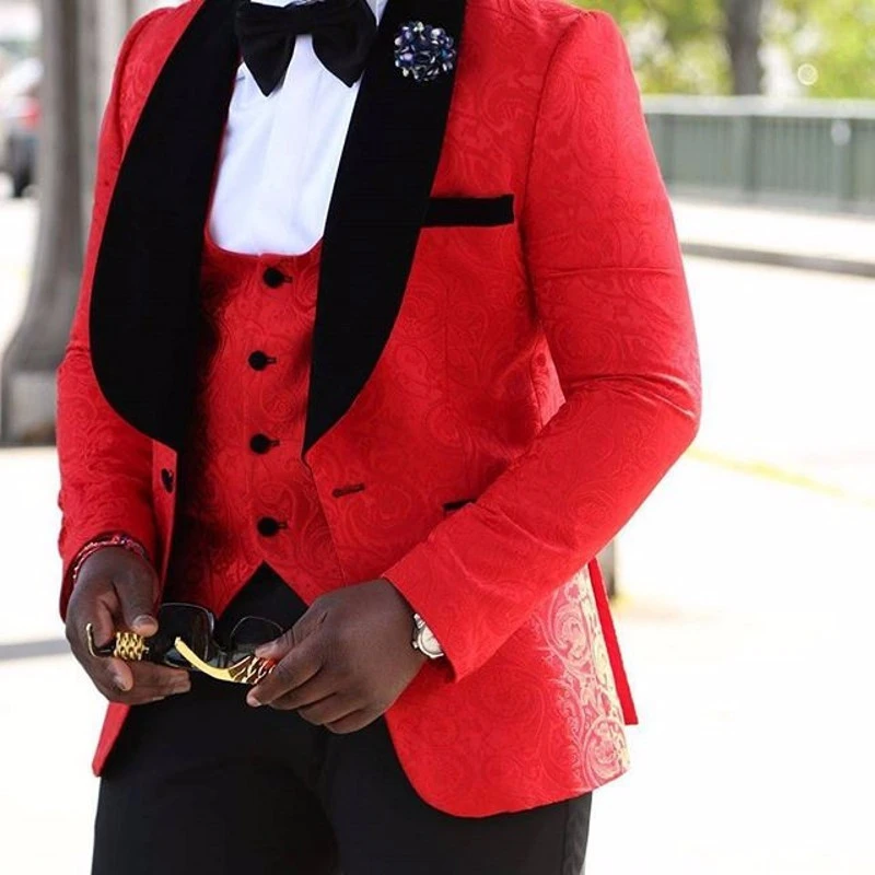 New Style Groomsmen Shawl Lapel Groom Tuxedos Red/White/Black Men Suits Wedding Best Man Blazer (Jacket+Pants+Tie+Vest) MMA198