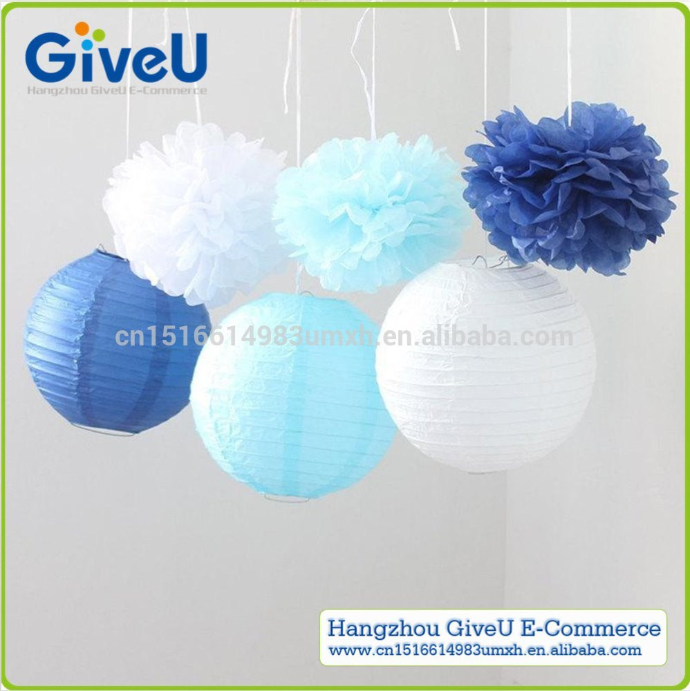 New Wedding Decoration Royal Blue Tissue Paper Pompom and Paper Lantern Party Sets Party Supplies