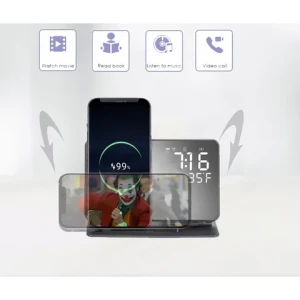 Newest 4 in 1 fast alarm clock Wireless Charger Stand,CellPhone Holder home 3 in 1 wireless charger with alarm clock