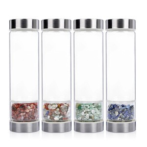 Newest Popular Fluorite Water Bottle, Energy Healing Crystal Gemstone Water Bottle, Stone Infused Stainless Steel Glass Bottle