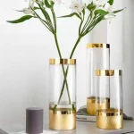 Nordic Cylinder Tall Clear Gold Glass Flower Wedding Floor Vases Decoration Floreros De Vidrio Para Centros Mesa