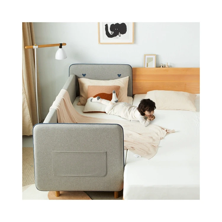 Nordic Style Children Single Kids Bed, Furniture Nap Beech Wood Kids Bed Mattress Guardrail/