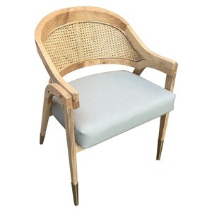 Nordic Style Dining Chair Rattan Back Restaurant Chair Golden Color Legs Chair For Cafe