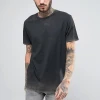 OEM custom long T-shirt hip hop mens 100% cotton black acid wash vintage t shirt