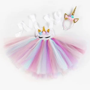 OUHENG Beautiful Princess Children Clothing Wear Birthday Party Unicorn Horn Sequin Tutu Girl Dress For 2-12 Years