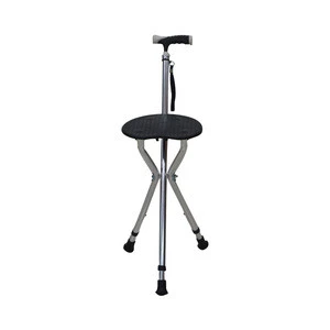 Outdoor aluminum alloy folding 3 leg foldable stool walking stick for elderly with seat folding cane seat stool
