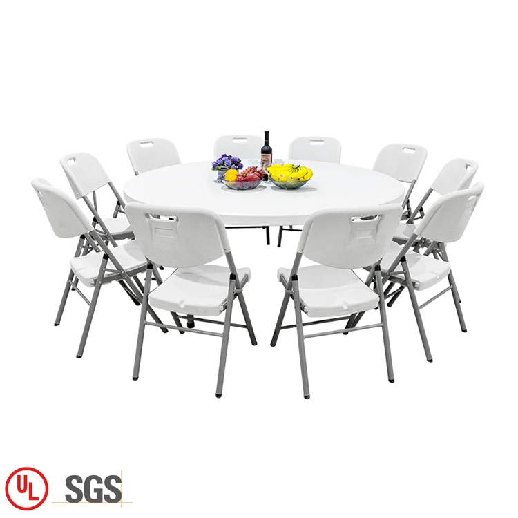 Outdoor Furniture Sets 6FT Round Plastic Folding Table with folding 10 sets Chairs On Sale