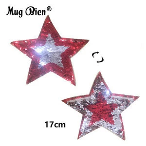 Personalized Star and heart shape reversible sequin embroidery patch