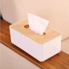 Plain color Wooden tissue box Home Hotel Office Restaurant plastic tissue box with OAK lid