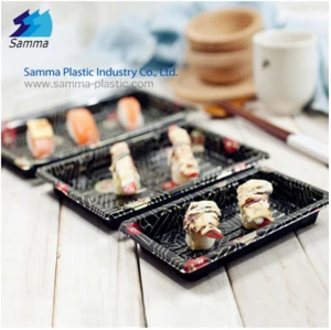Plastic japanese tray to go sushi disposable food container, custom printed serving food tray sushi packaging box with covers