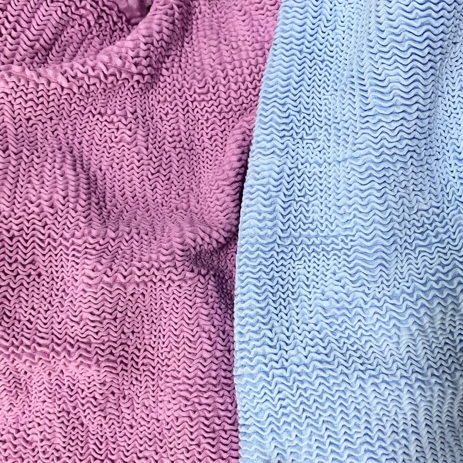 Popular crinkle seersucker jacquard nylon spandex fabric for swimwear dress customized color